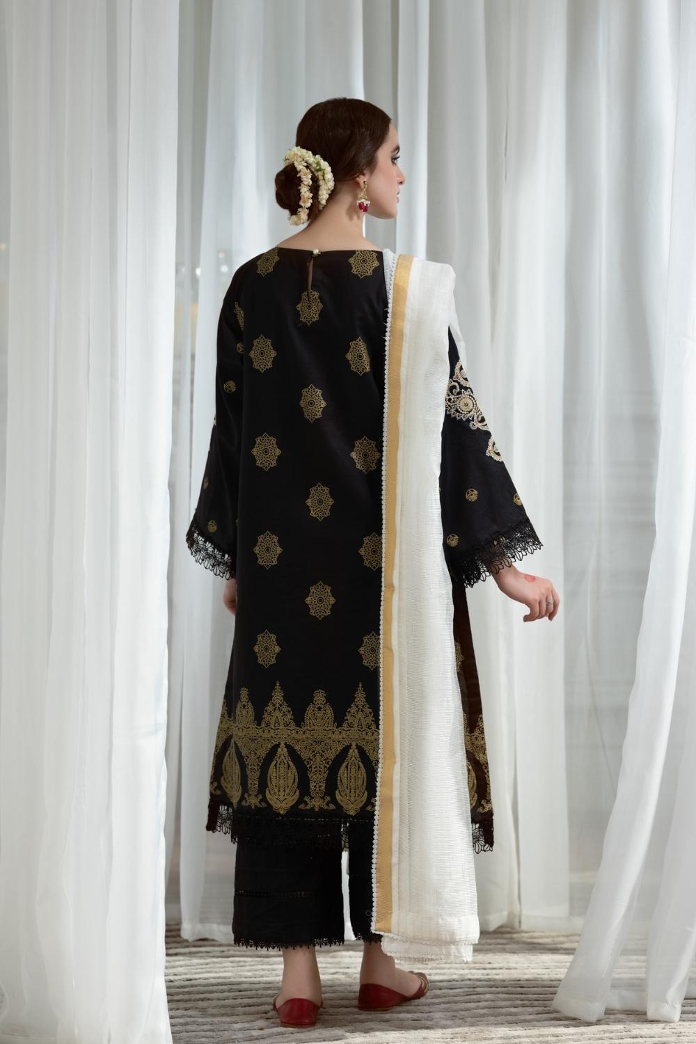 3PC Unstitched Printed+Embroidered Lawn Shirt | Banarsi Dupatta | Cambric Dyed Trouser