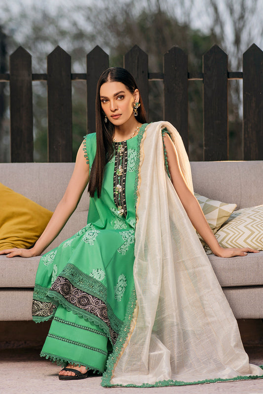 3 PC Unstitched Emboridered + Printed Shirt + Printed Dupatta + Dyed Trouser