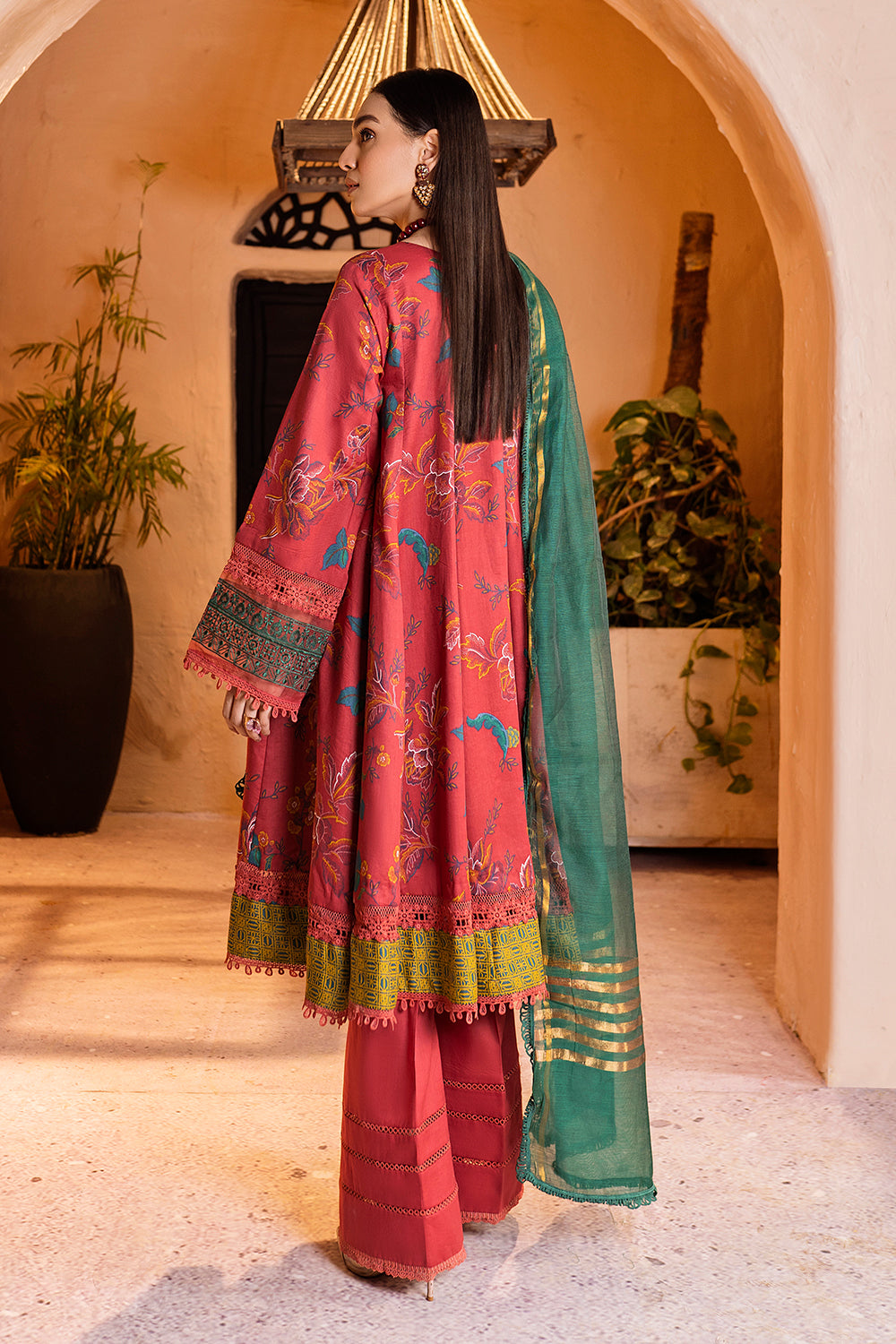 3 PC Unstitched Emboridered + Printed Shirt + Printed Dupatta + Dyed Trouser