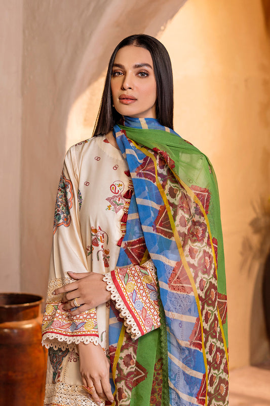 3 PC Unstitched Emboridered + Printed Shirt + Printed Dupatta + Dyed Trouser