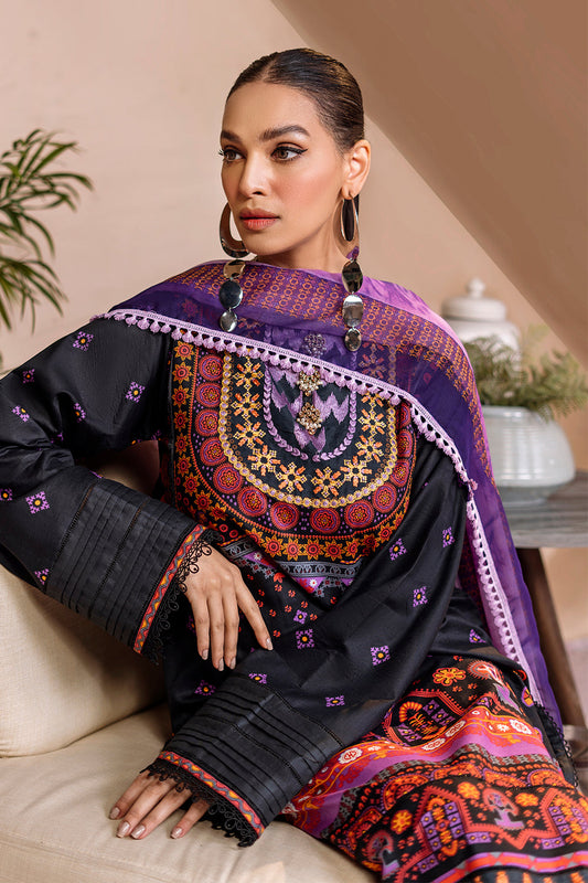 3 PC Unstitched Emboridered + Printed Shirt + Printed Dupatta + Dyed Trouser