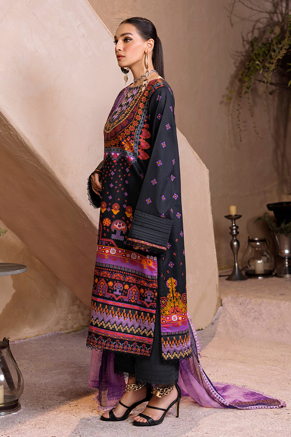 3 PC Unstitched Emboridered + Printed Shirt + Printed Dupatta + Dyed Trouser