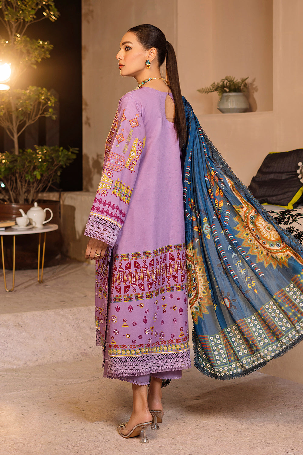 3 PC Unstitched Emboridered + Printed Shirt + Printed Dupatta + Dyed Trouser