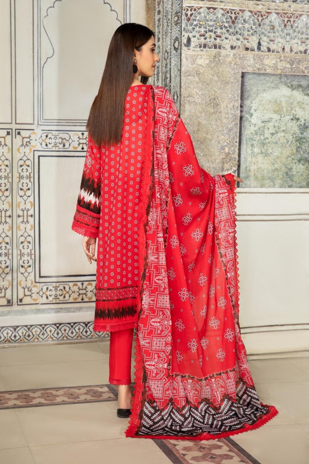 3PC Unstitched Printed+Embroidered Lawn Shirt | Printed Lawn Dupatta | Cambric Dyed Trouser