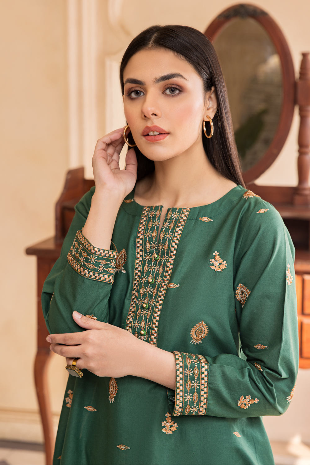 2 PC Unstitched | Embroidered Cambric Shirt + Trouser