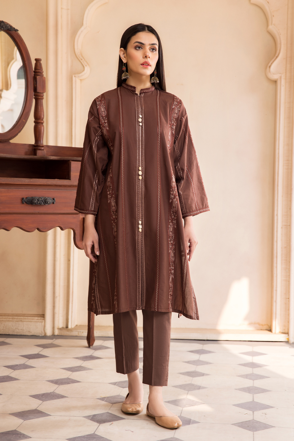 2 PC Unstitched | Embroidered Cambric Shirt + Trouser