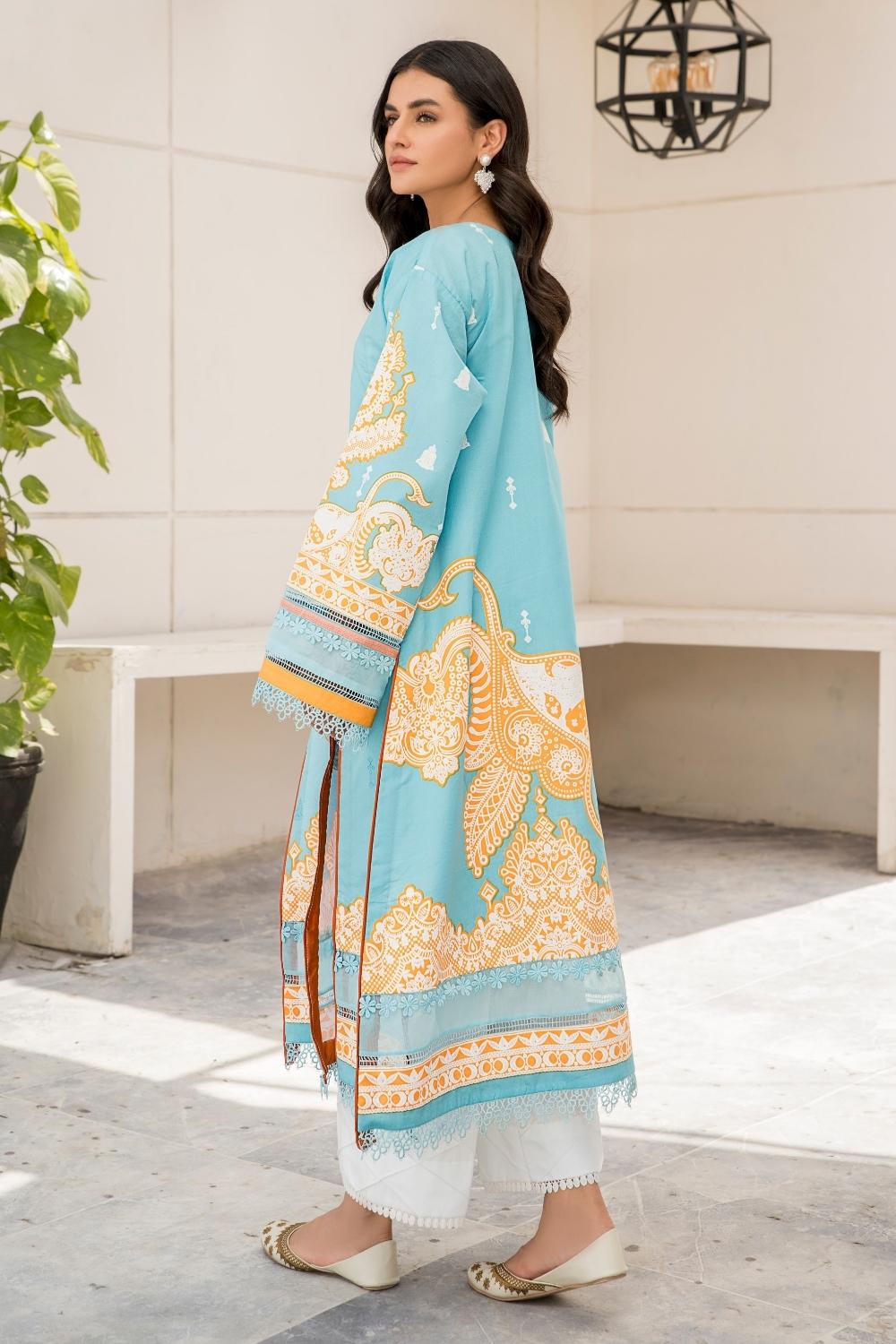 2 PC Unstitched | Paste Printed Embrodered Shirt + Dyed Cotton Trouser