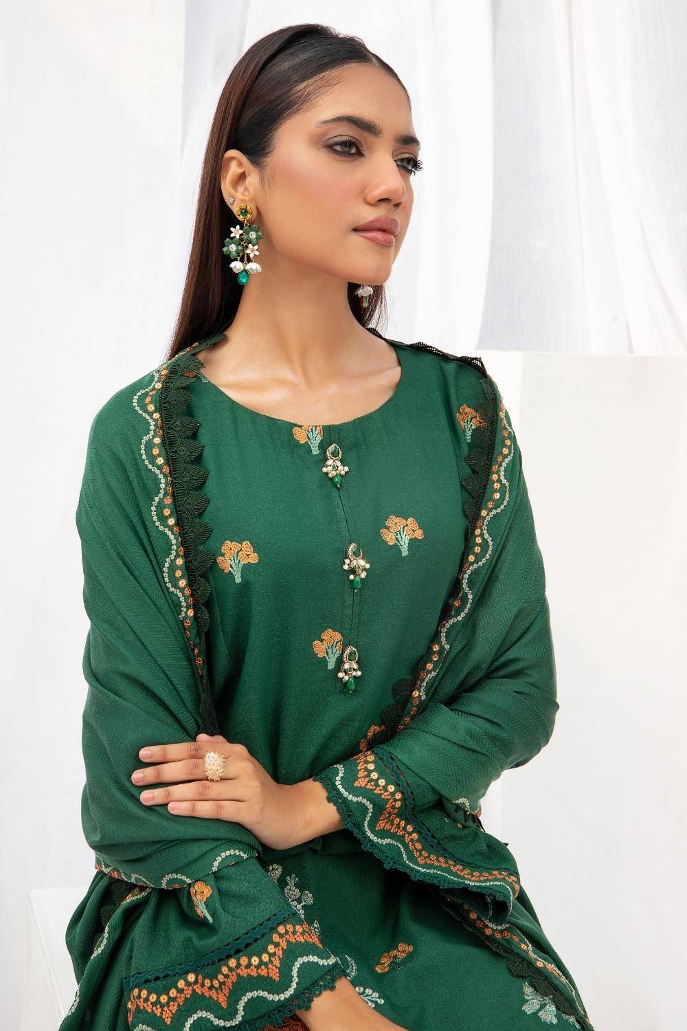 3PC Unstitched |Embroidered Karandi Shirt+ Wool Shawl+ Trouser