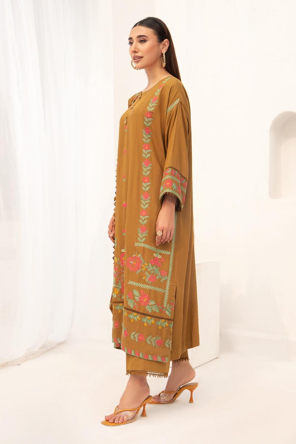 3PC Unstitched |Embroidered Karandi Shirt+ Cotton Dobby Shawl+ Trouser