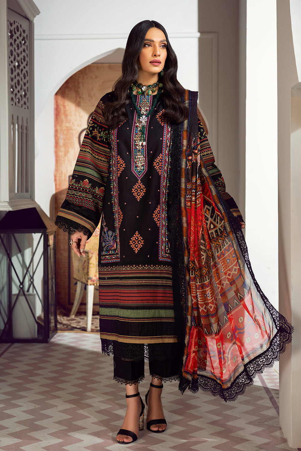 3 PC Unstitched Premium | Emboridered Shirt + Printed Dupatta + Dyed Trouser