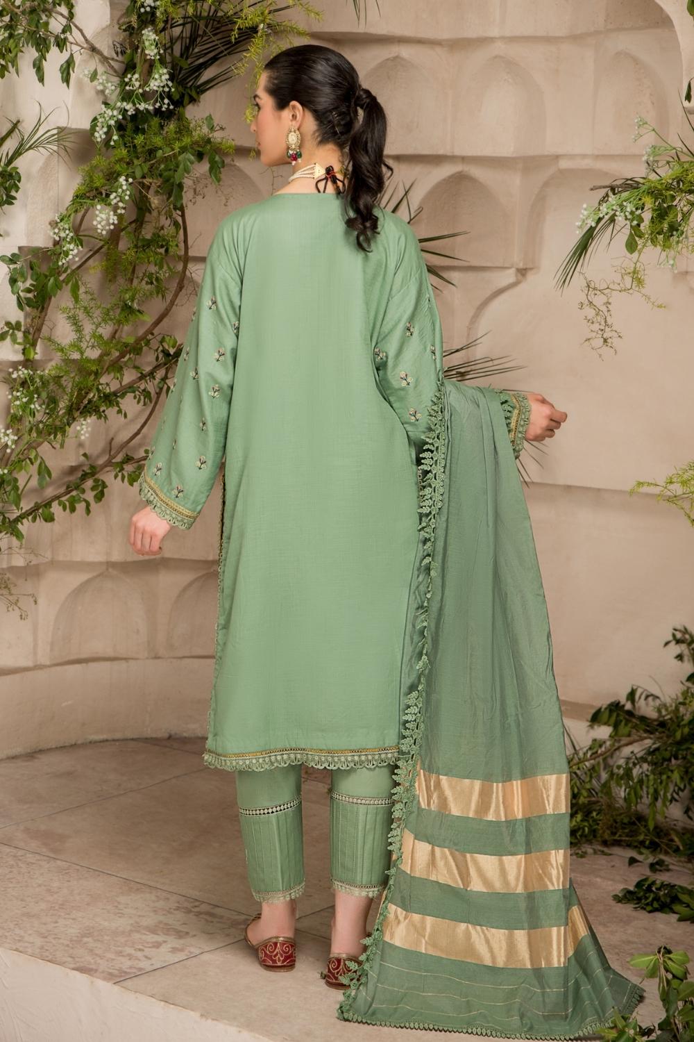 3 PC Unstitched Premium | Cross Hatch Embroidered Shirt + Banarsi Jacquard Dupatta + Cambric Dyed Trouser