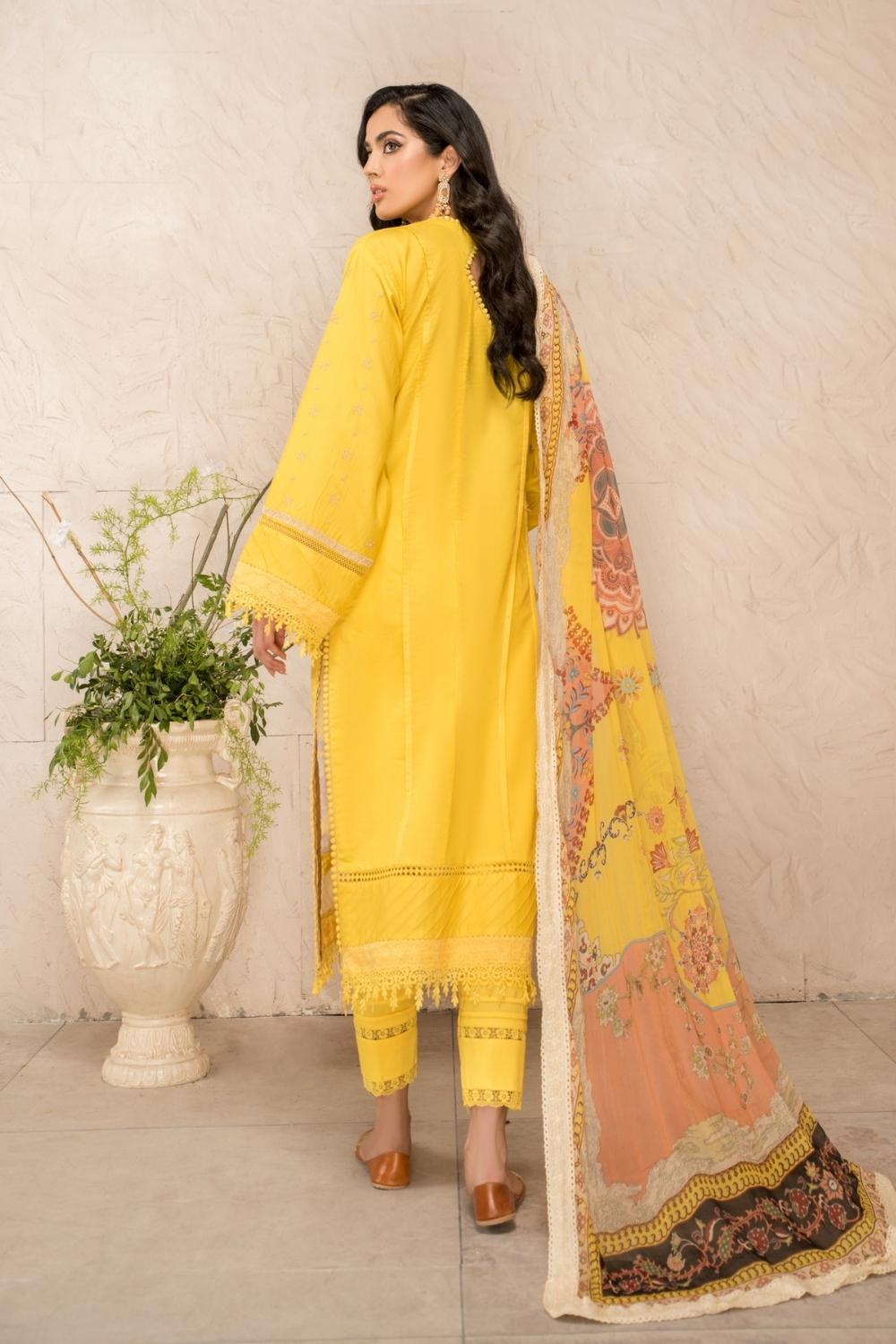 3 PC Unstitched Premium | Lawn Embroidered Shirt +Chiffon Printed Dupatta+ Cambric Dyed Trouser