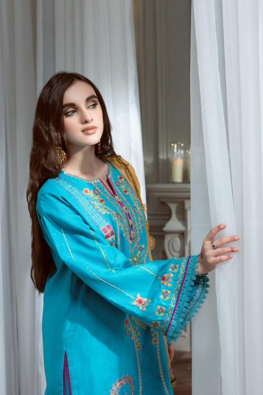 3PC Unstitched Embroidered Lawn Shirt | Chiffon Digital Printed Dupatta | Cambric Dyed Trouser