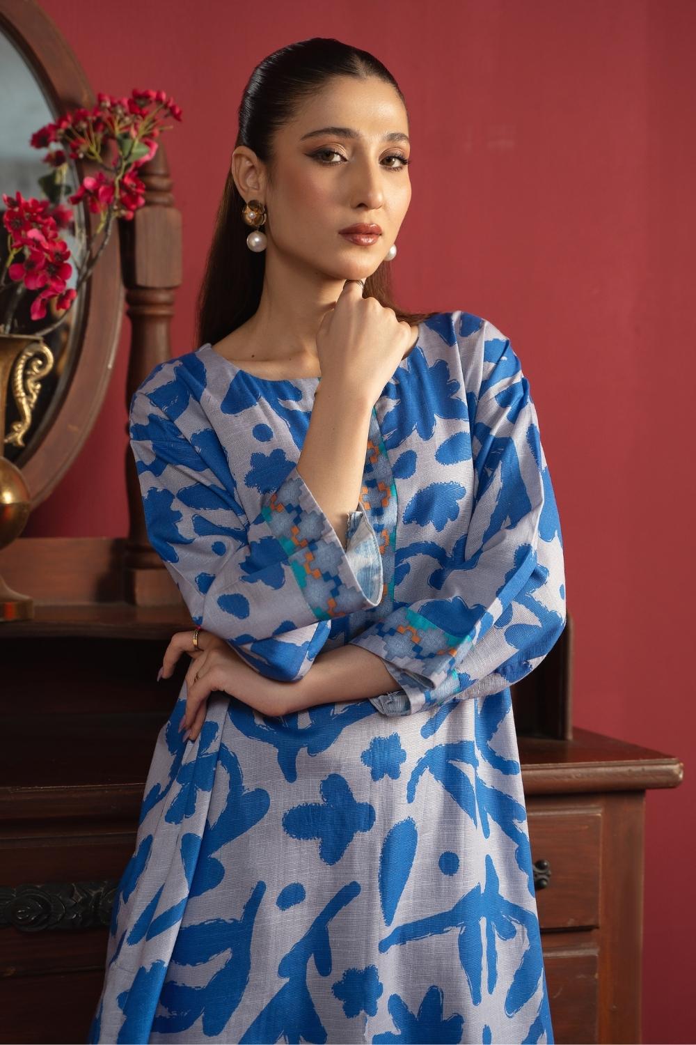 2PC Unstitched |Printed Khaddar Shirt + Trouser