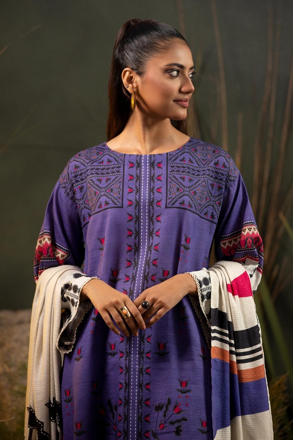 3PC Unstitched |Printed Khaddar Shirt+ Viscose Shawl + Trouser