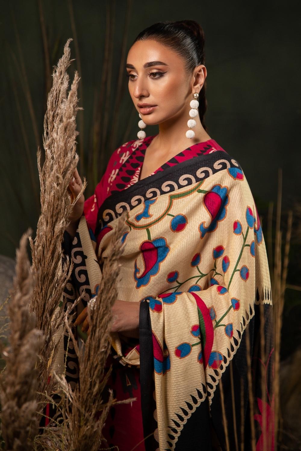 3PC Unstitched |Printed Khaddar Shirt+ Viscose Shawl + Trouser