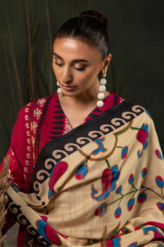 3PC Unstitched |Printed Khaddar Shirt+ Viscose Shawl + Trouser