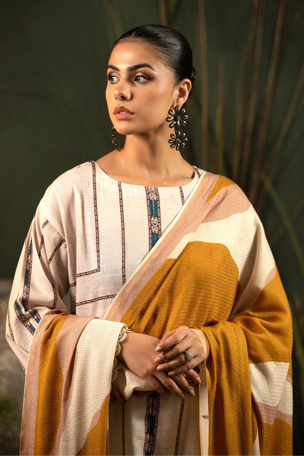 3PC Unstitched |Printed Khaddar Shirt+ Viscose Shawl + Trouser