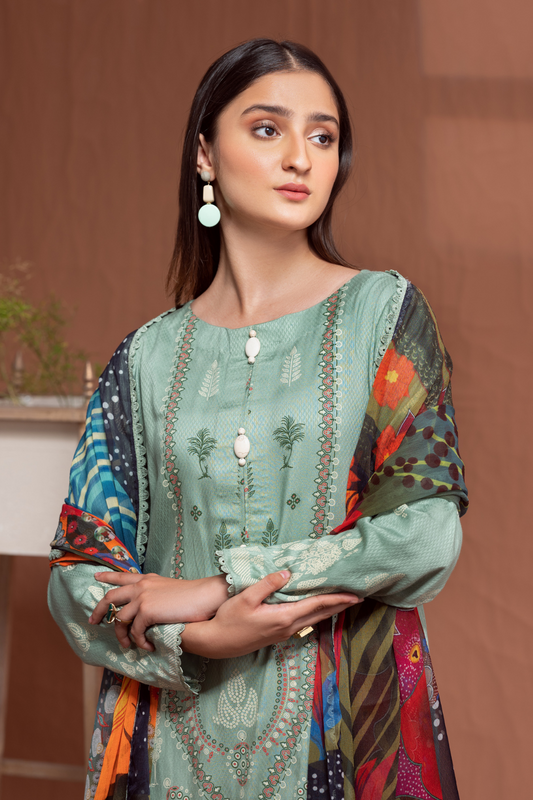3PC Unstitched | Printed Jacquard Shirt+Chiffon Dupatta+Trouser