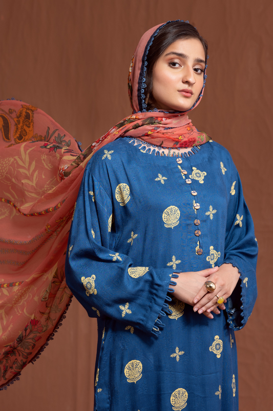 3PC Unstitched | Printed Jacquard Shirt+Chiffon Dupatta+Trouser