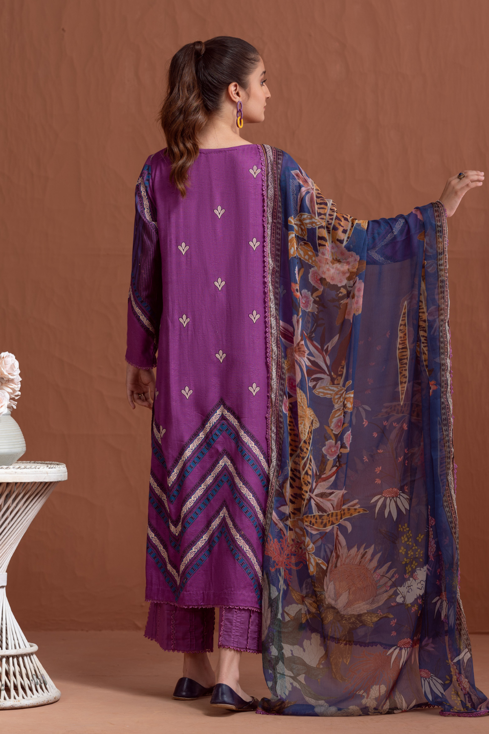 3PC Unstitched | Printed Jacquard Shirt+Chiffon Dupatta+Trouser