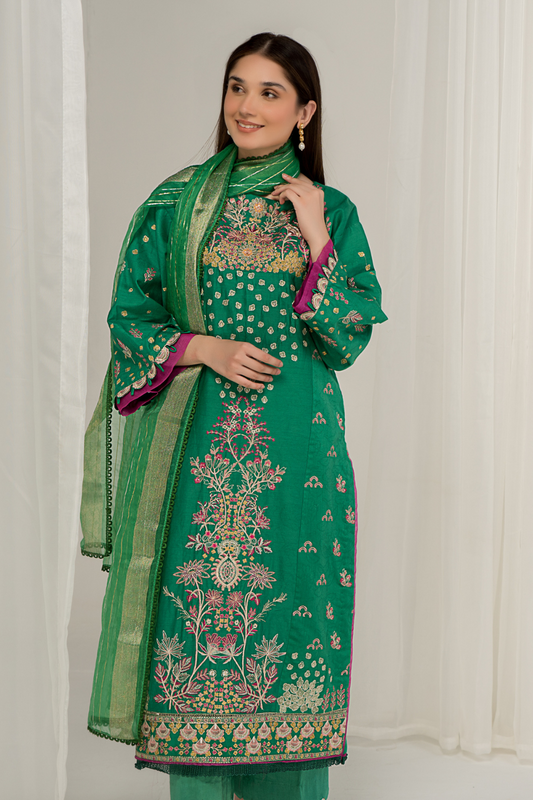 3 PC Unstitched Jacquard Embroidered Suit