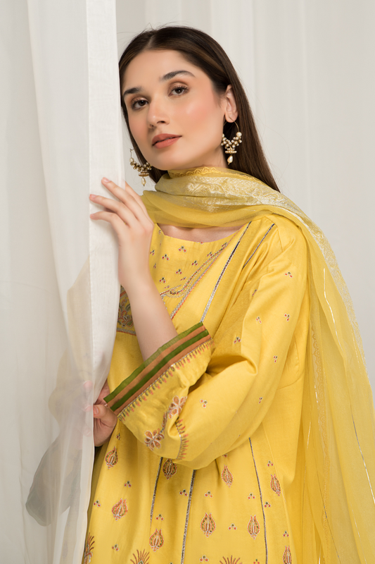 3 PC Unstitched Jacquard Embroidered Suit