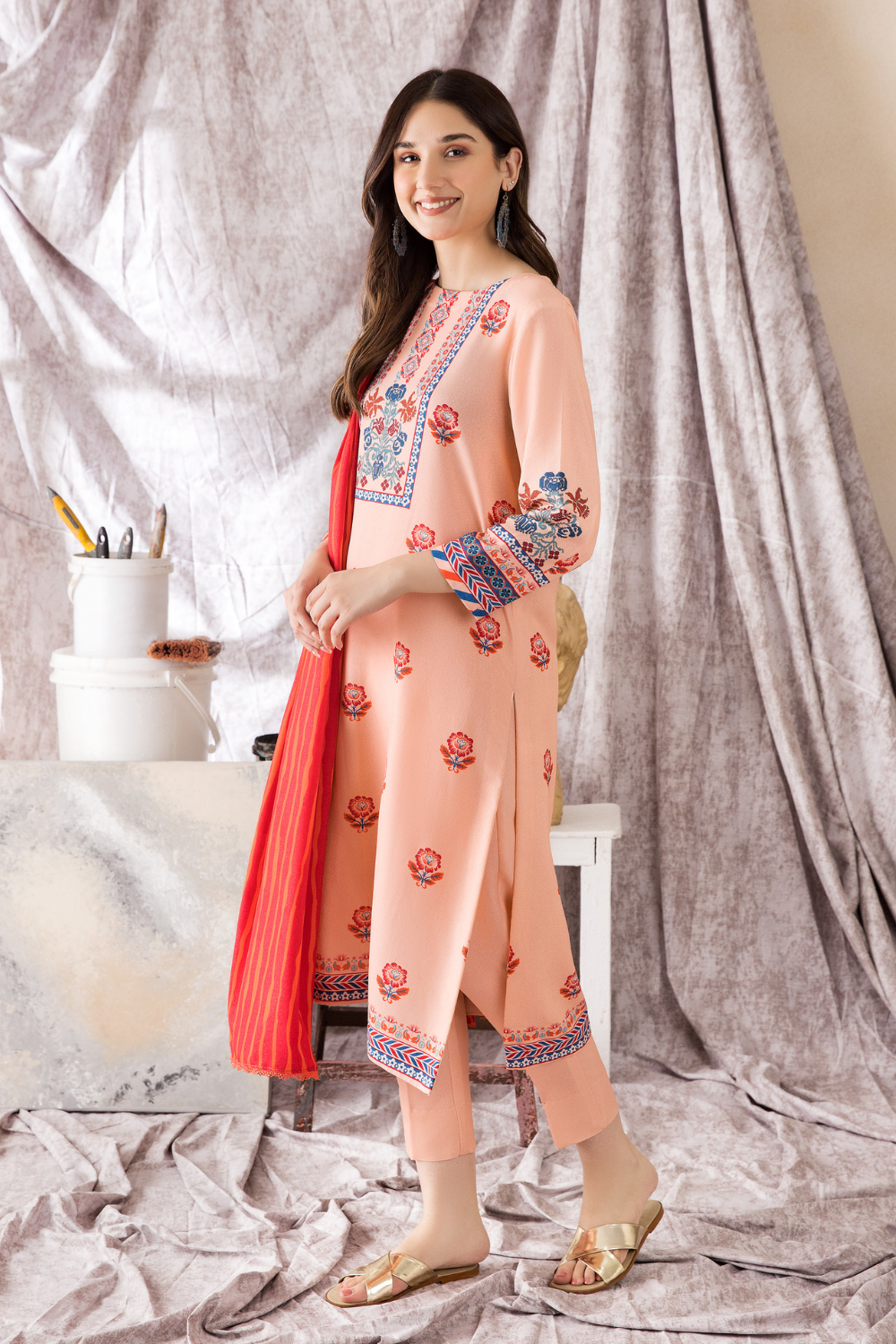 2 PC Unstitched | Printed Karandi Shirt + Dupatta