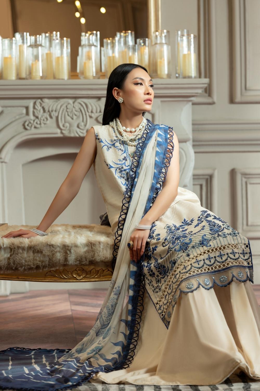 3 PC Unstitched | Self Jacquard Embroidered Shirt + Chiffon Digital Printed Dupatta + Cambric Dyed Trouser