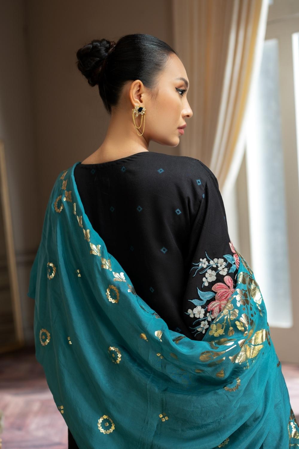 3 PC Unstitched | Jacquard Embroidered Shirt + Silk Foil Printed Dupatta + Cambric Dyed Trouser