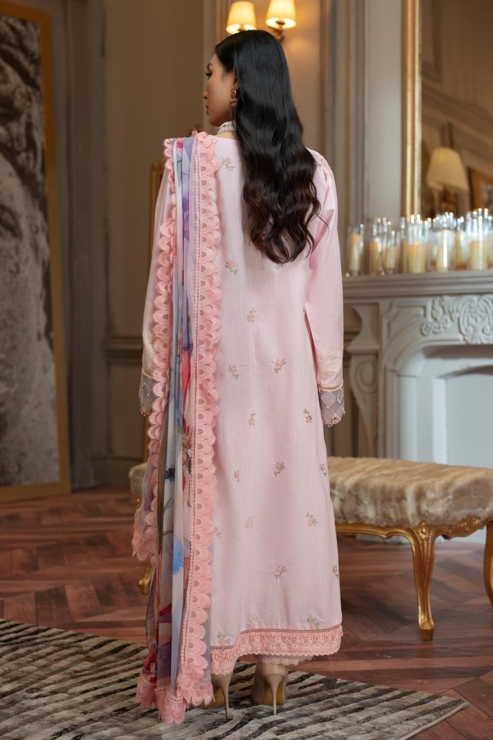 3 PC Unstitched | Emboridered Shirt + Chiffon Digital Printed Dupatta + Cambric Dyed Trouser