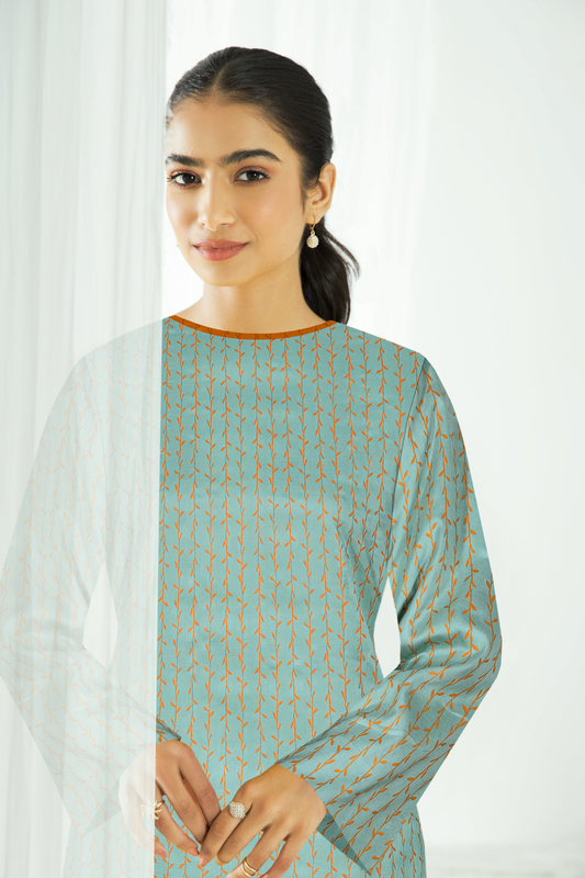 2 PC Unstitched | Printed Linen Shirt + Trouser