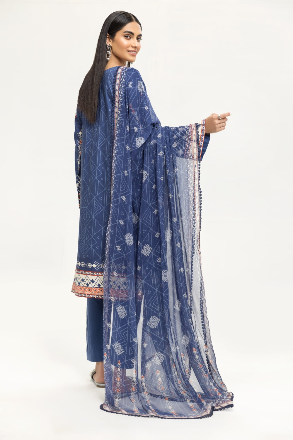 3 PC Stitched | Emborided+ Printed Shirt + Dupatta + Dyed Trouser