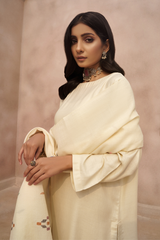 3 PC Stitched | Viscose Cotton Suit+ Embroidered Wool Shawl