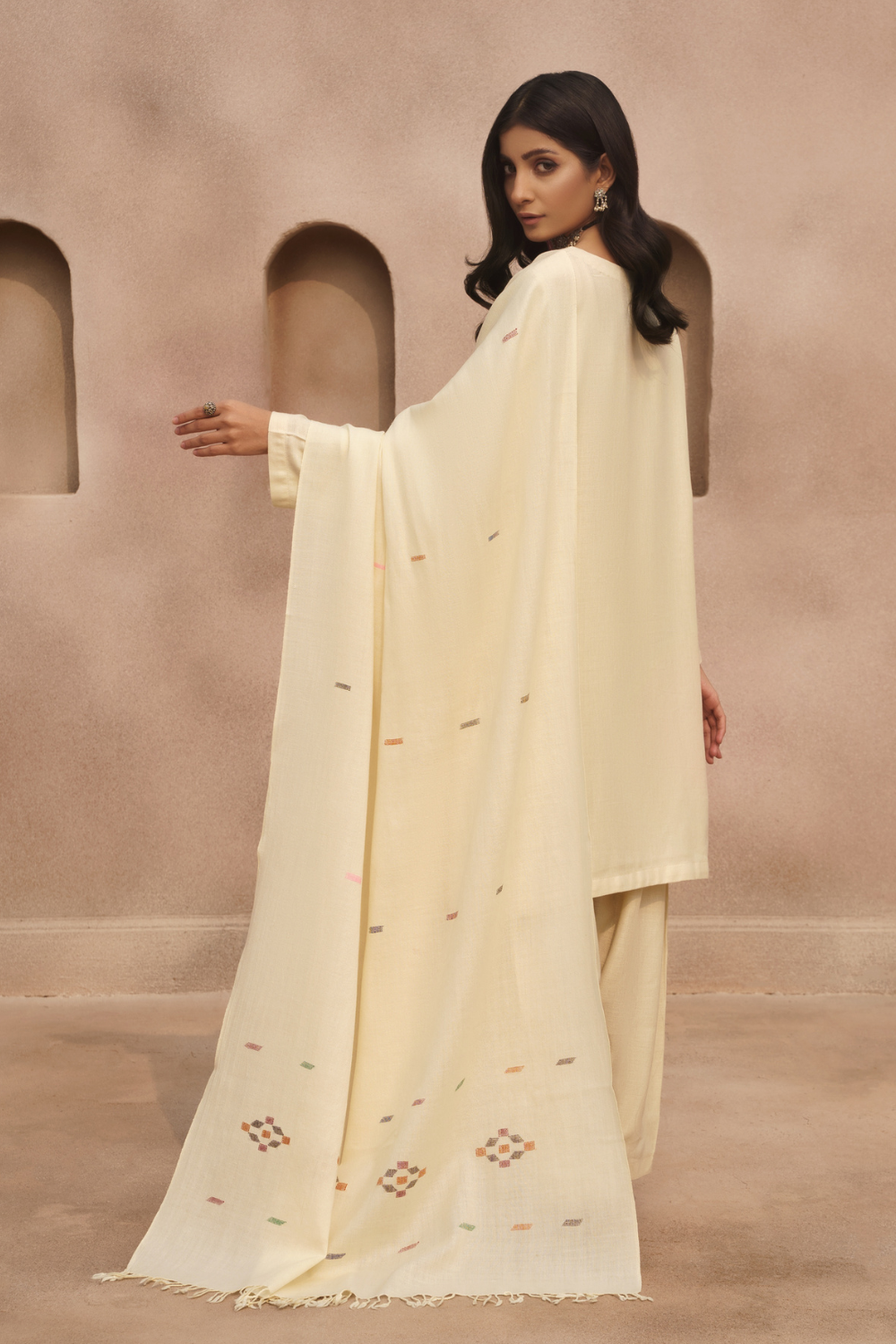 3 PC Stitched | Viscose Cotton Suit+ Embroidered Wool Shawl