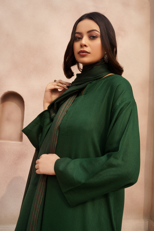 3 PC Stitched | Viscose Cotton Suit+ Embroidered Wool Shawl