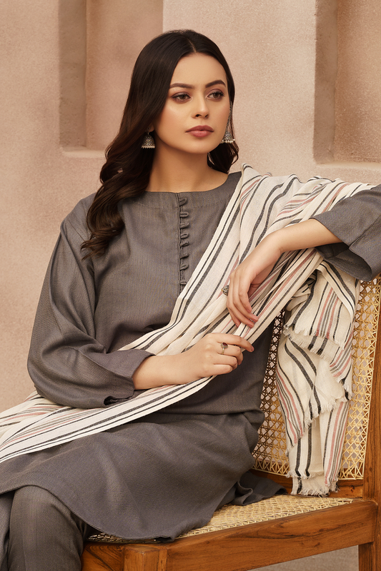 3 PC Stitched | Viscose Cotton Suit+ Embroidered Wool Shawl