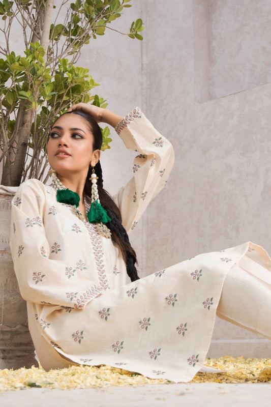 2 PC Stitched | Cotton Embroidered Shirt + Cambric Trouser