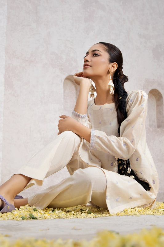 2 PC Stitched | Cotton Embroidered Shirt + Cambric Trouser