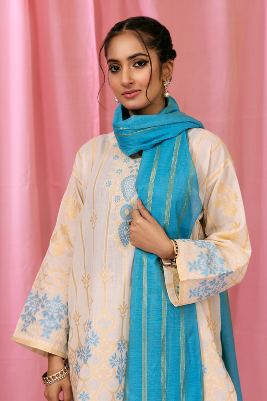 3 PC Stitched | Embroidered Jacquard Suit