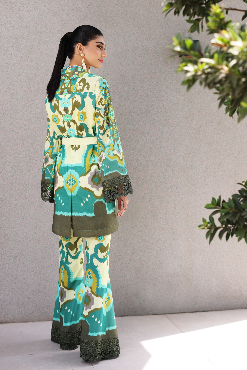 2 PC Unstitched Printed Lawn Shirt | Dyed Cotton Trouser