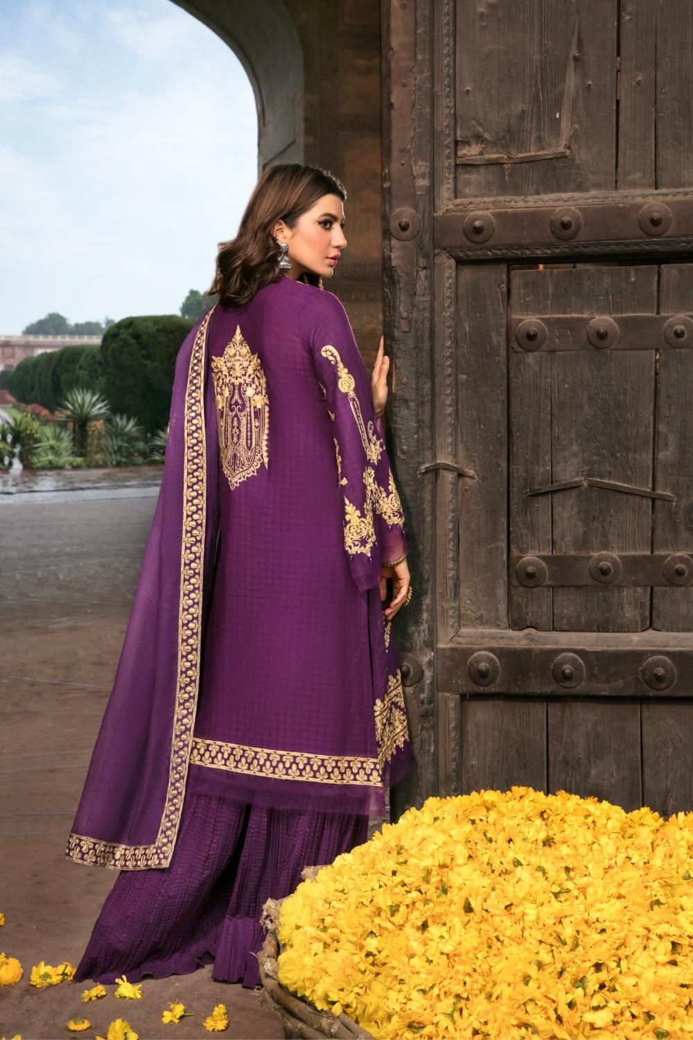 3 PC Unstitched Dyed Embroidered Dobby Shirt + Dyed Slub Karandi Dupatta + Dyed Cambric Trouser