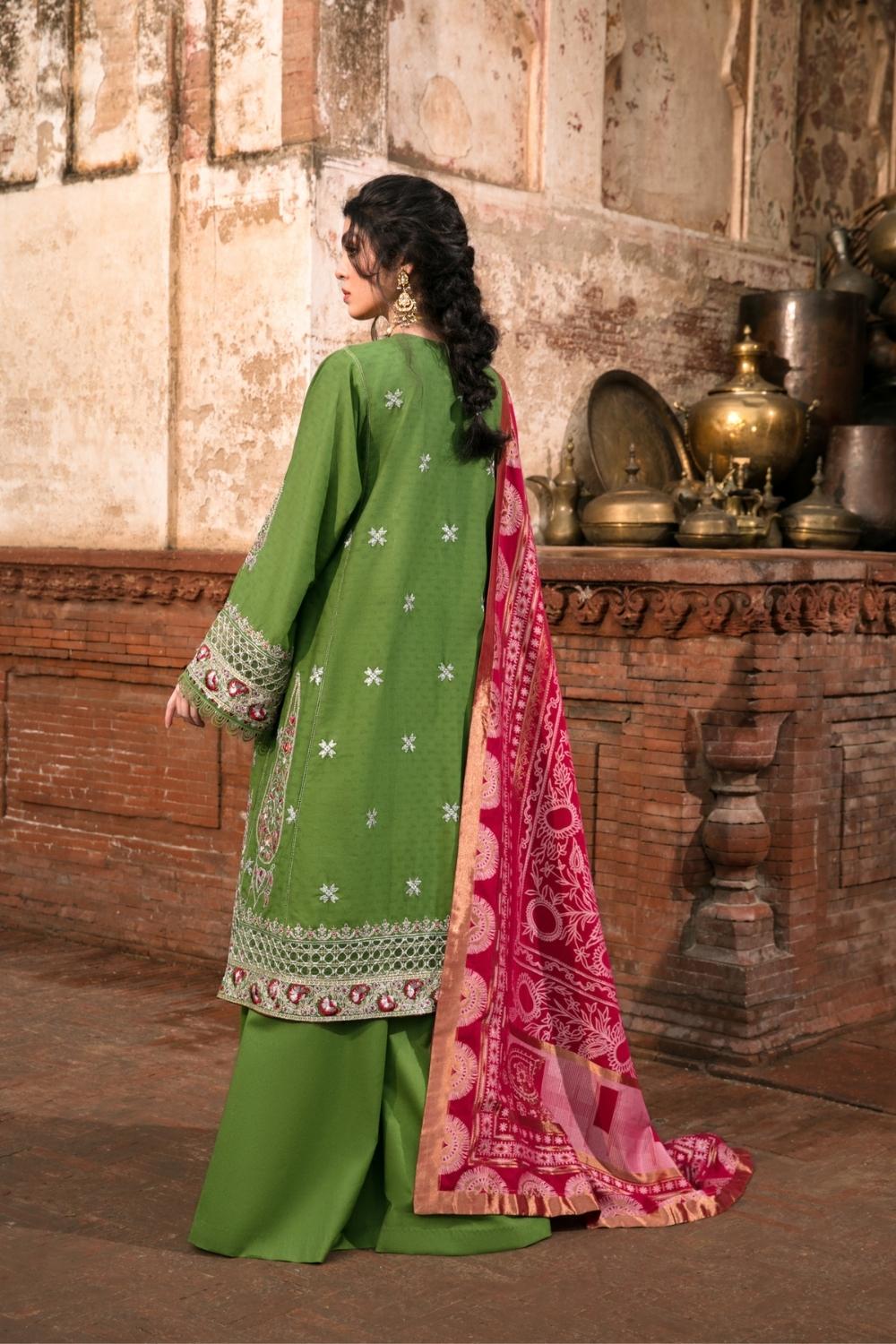 3 PC Unstitched | Embroidered Dobby Shirt | Net Dupatta