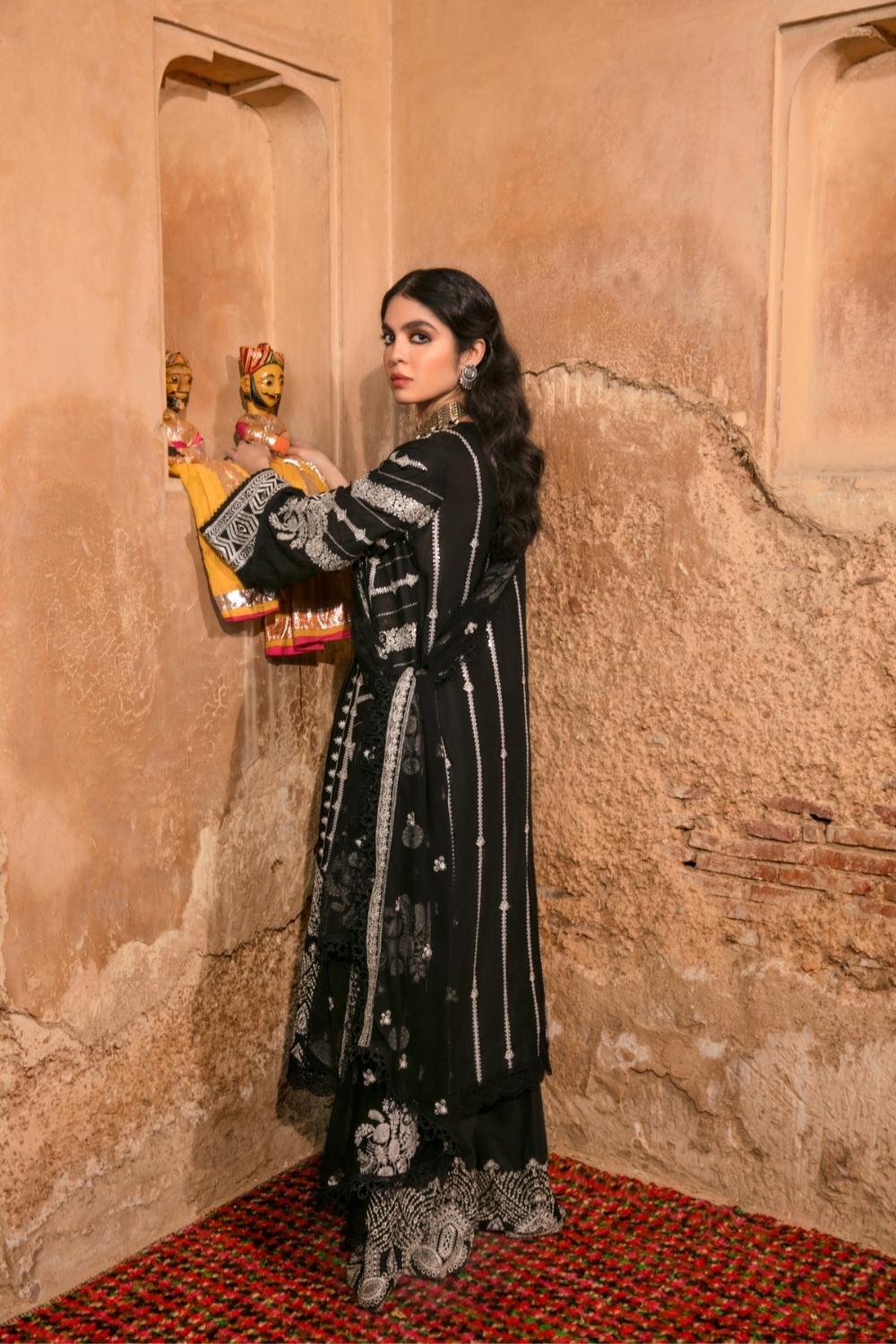 3 PC Unstitched Dyed Embroidered Shirt + Embroidered Chiffon Dupatta + Dyed Cambric Trouser