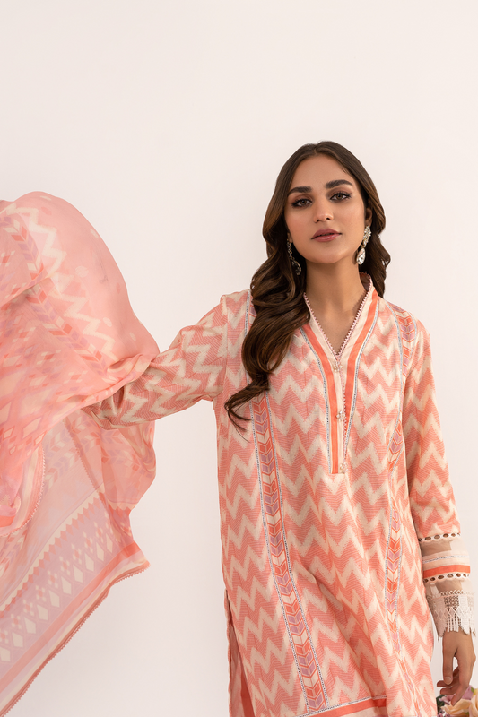 2PC Unstitched | Printed Jacquard Shirt + Chiffon Dupatta
