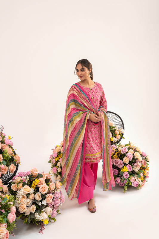 2PC Unstitched | Printed Jacquard Shirt + Chiffon Dupatta