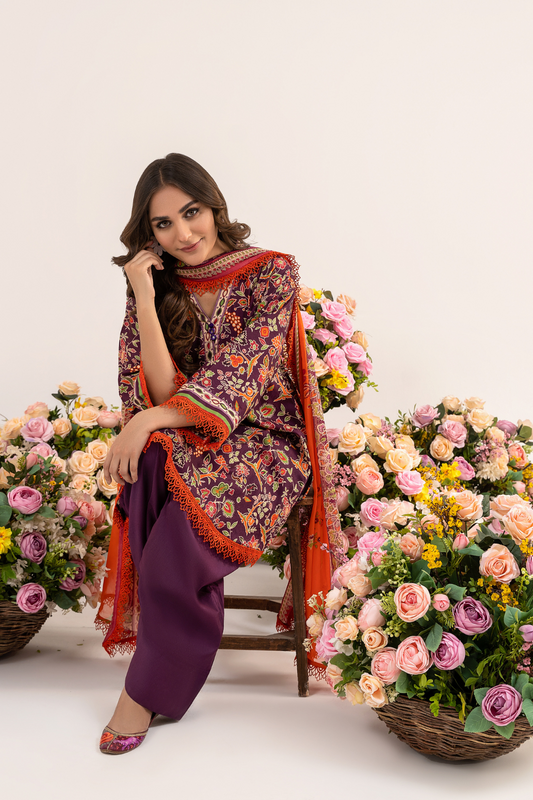 2PC Unstitched | Printed Jacquard Shirt + Chiffon Dupatta