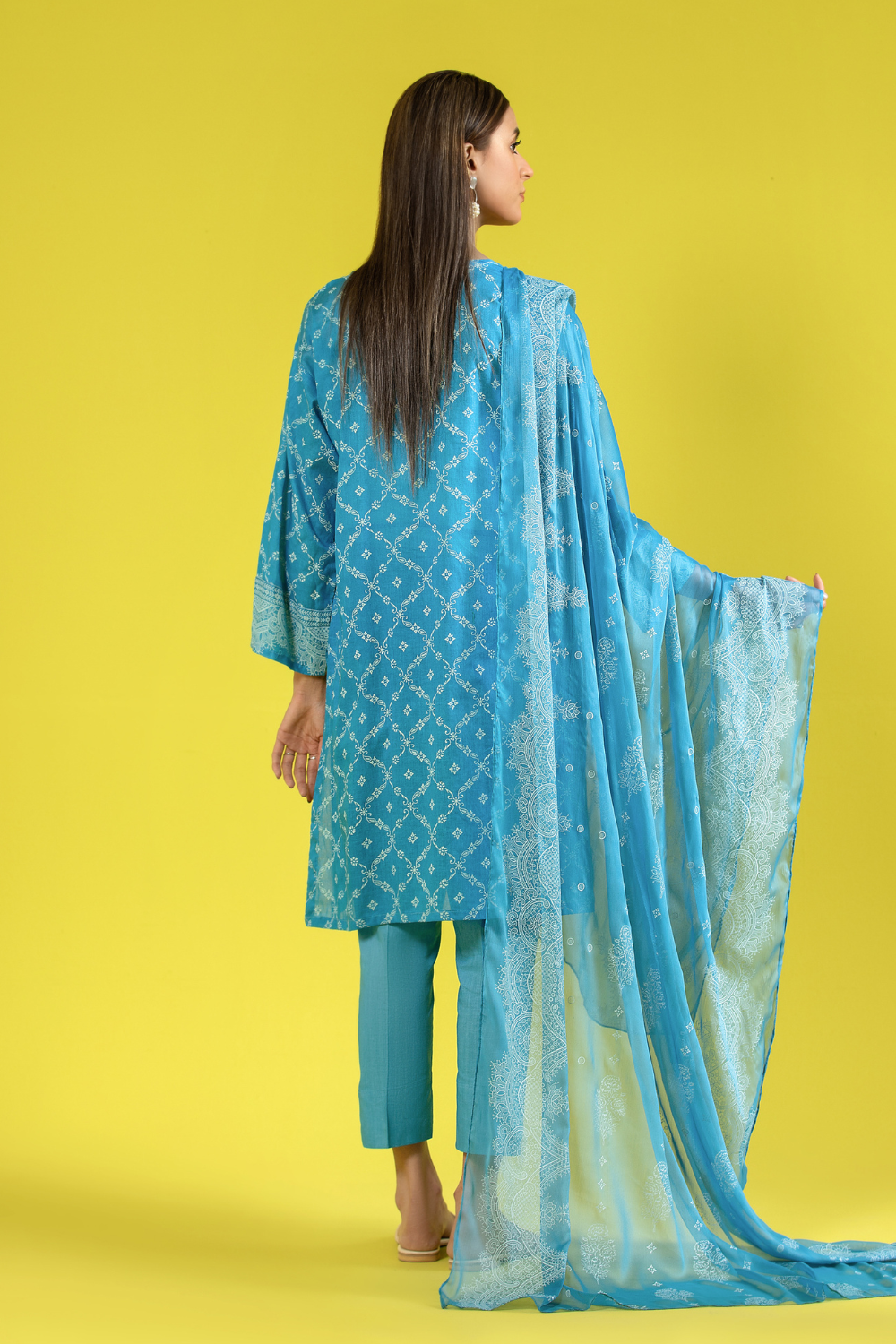 3 PC Unstitched | Printed Lawn Shirt + Trouser | Chiffon Dupatta