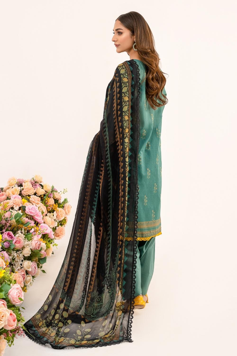 3 PC Unstitched | Printed Lawn Shirt + Trouser | Chiffon Dupatta
