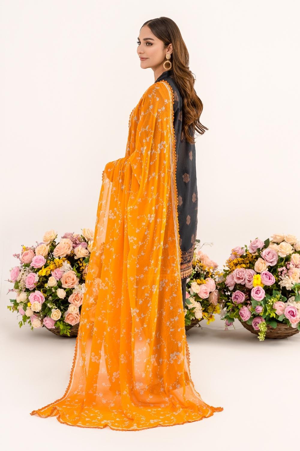 3 PC Unstitched | Printed Lawn Shirt + Trouser | Chiffon Dupatta